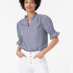 J. CREW Gingham Smocked Puff Sleeve Top